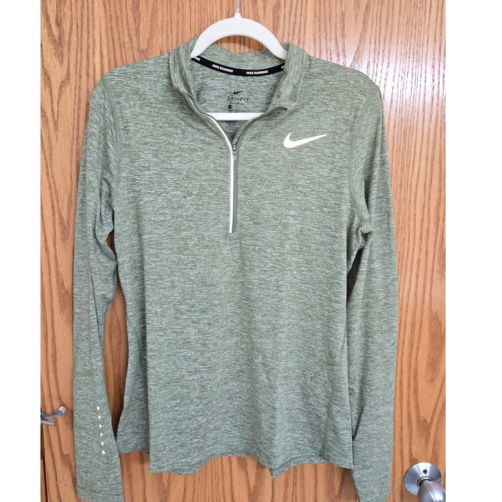 Nike Running Dri-FIT Mens Medium Quarter Zip Pullover Olive Green Heathered